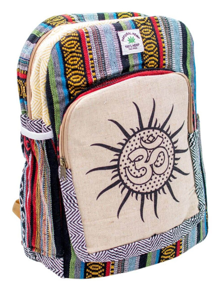 Ethno-Mode: Kimago Hanf-Rucksack, Unisex, einzigartiges Design mit hinduistischer Symbolik