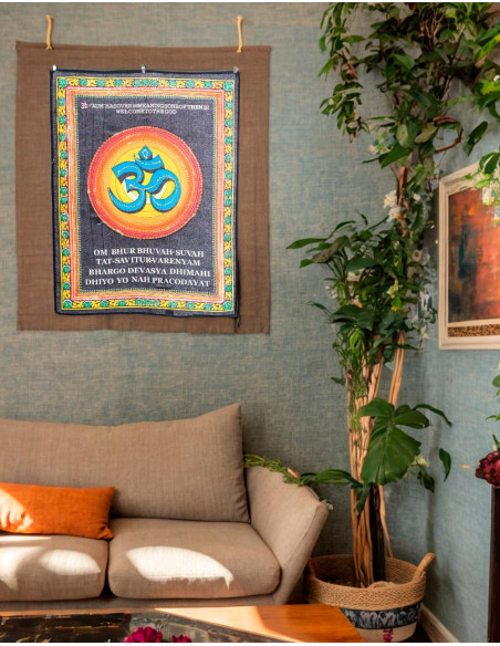 Tapisserie Om exclusive : art indien fait main avec des paillettes en coton