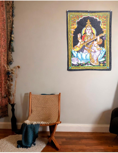 Saraswati Indian Handcrafted Tapestry - Exclusive Design with Sparkling Sequins