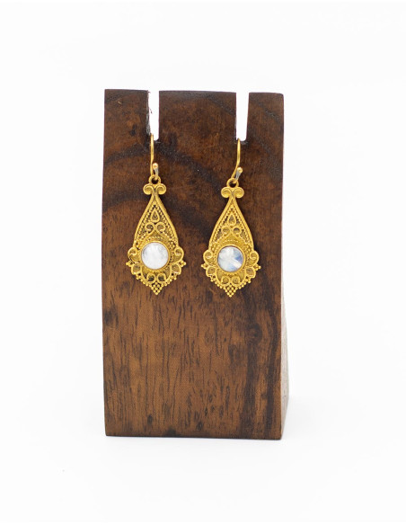 Hand-Carved Brass Earrings with Natural Stone – Ethnic Style