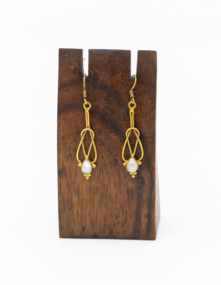 Brincos alongados feitos à mão com pedra mineral – latão banhado a ouro ou prata