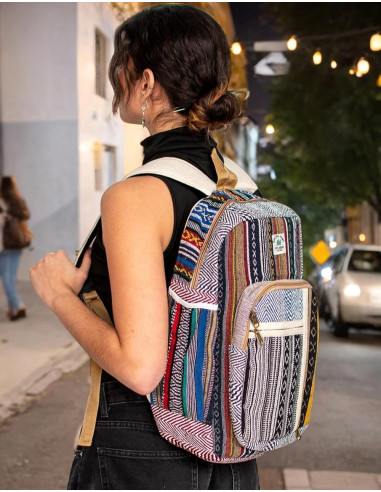 Sac à dos unisexe Kimago en chanvre artisanal avec grands espaces