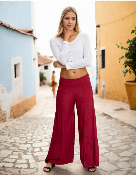 Burgunderrote lange Hose – Bohemian Style mit indischer Essenz