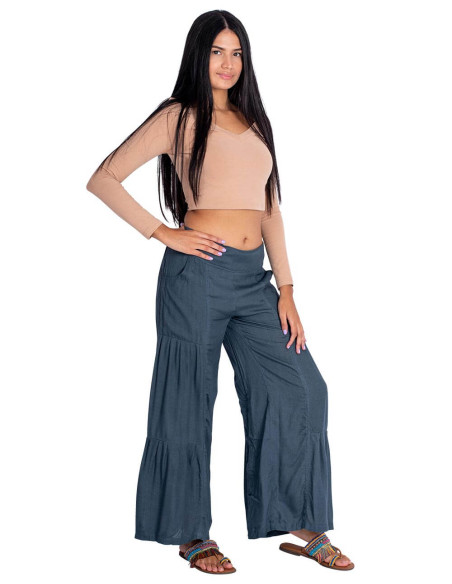Pantaloni lunghi grigi Kimago : eleganza bohémien con un tocco artigianale