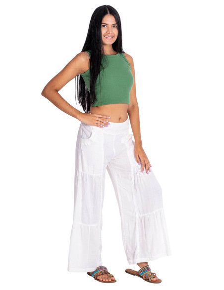 Pantaloni lunghi Kimago Off-White: bohémien, morbidi e fatti a mano