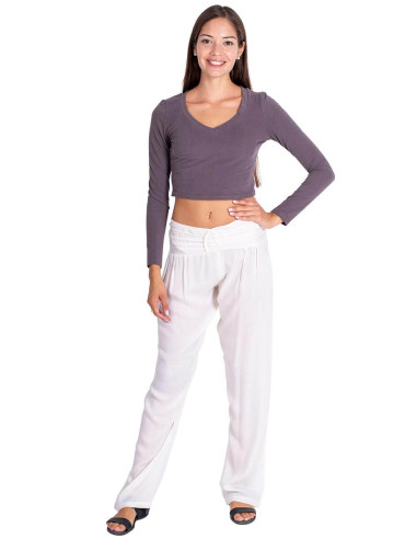 Off-white straight-leg trousers with a peak...