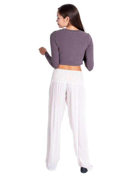 Pantalon droit blanc cassé avec détail en pointe – Style bohème et artisanal