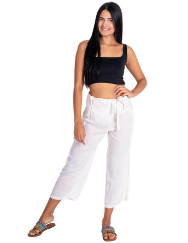 Calça capri Kimago off-white – Frescor boêmio...