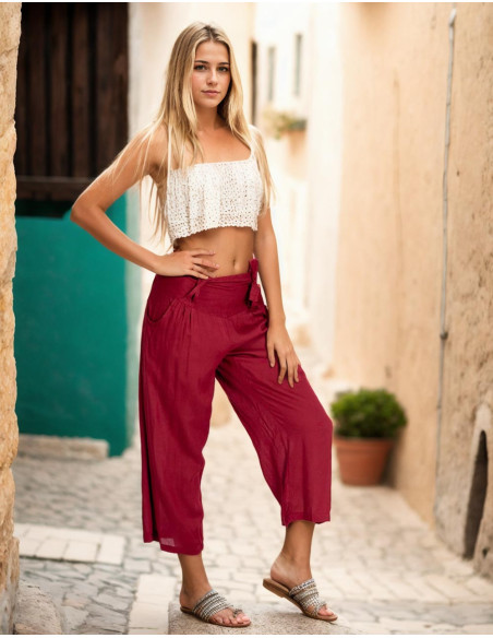 Pantaloni capri bordeaux – Stile bohémien di ispirazione indiana