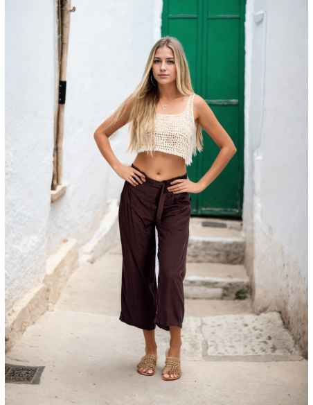 Pantalon Capri marron chocolat : un savoir-faire indien à l'âme bohème