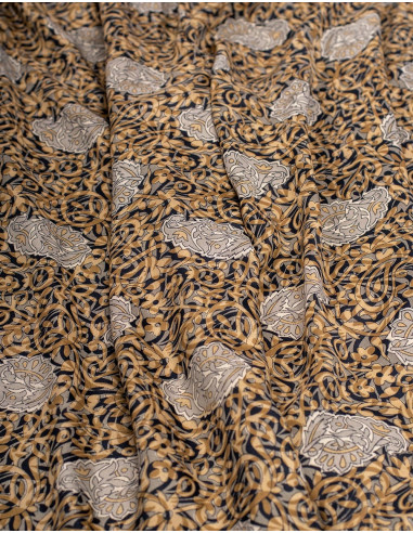 Langer Seiden-Jumpsuit mit Print in Ocker- und...