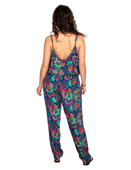 Tuta in seta blu con stampa multicolore – Eleganza artigianale indiana