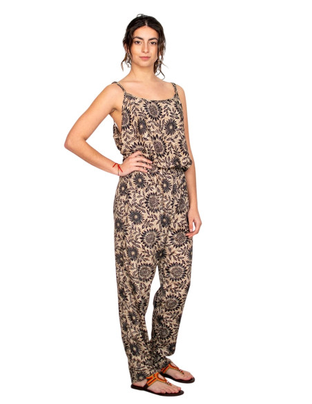 Tuta lunga in seta stampata nei toni dell'ocra e del marrone – Stile boho dall'anima indiana
