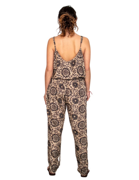 Long silk jumpsuit printed in ochre and brown tones – Boho style with an Indian soul