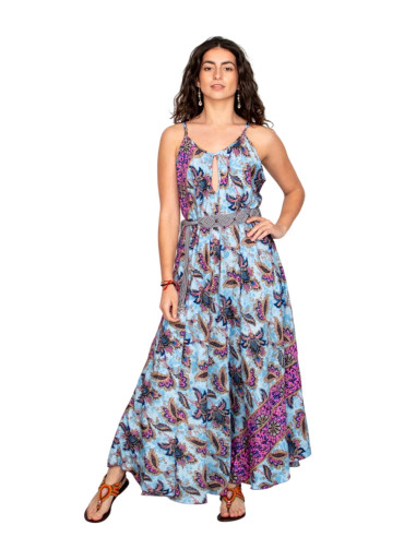 Vestido longo de seda azul claro com flores –...
