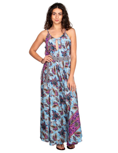 Robe longue en soie bleu clair à fleurs –...