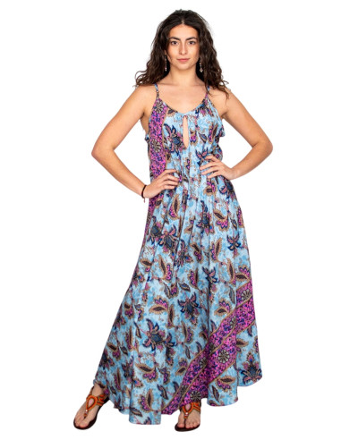 Abito lungo in seta celeste con fiori – Design...