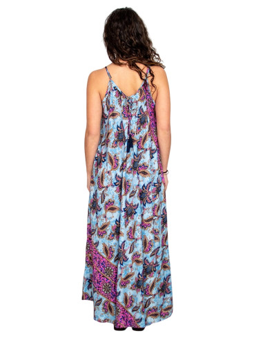 Vestido longo de seda azul claro com flores –...