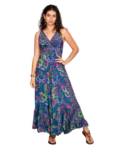 Robe longue en soie à fleurs multicolores –...