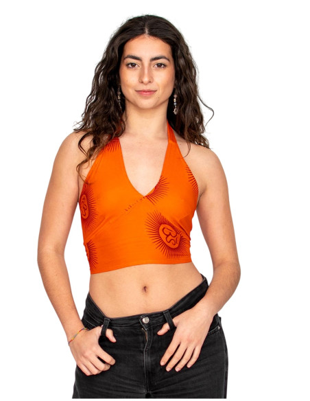 Top curto laranja com inscrições em sânscrito – artesanato indiano com alma