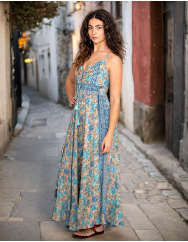 Robe longue bohème en soie à décolleté en V – Inspiration indienne pour les jours spéciaux