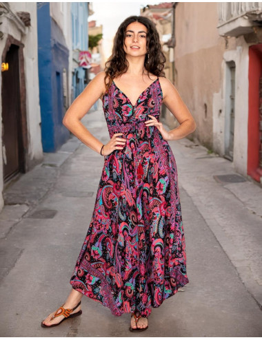 Vestido longo com estampa...