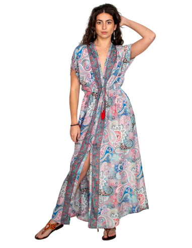 Vestido longo estampado em tons suaves –...