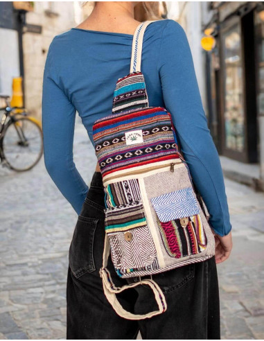 Unisex handmade hemp backpack with anti-theft zipper and front pockets