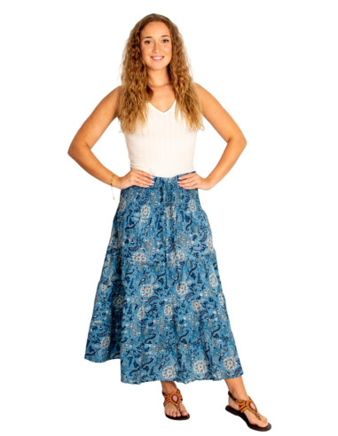 Falda larga boho de algodón con estampado azul...