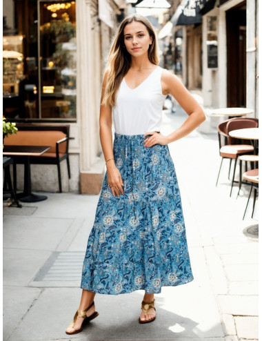 Saia longa boho de algodão...