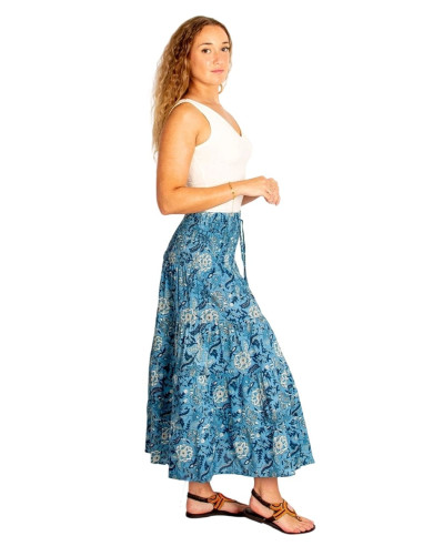 Long boho cotton skirt with blue and light blue...