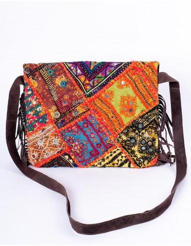 Handmade boho clutch with mirrors and fringes –...