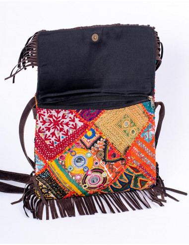 Handmade boho clutch with mirrors and fringes –...