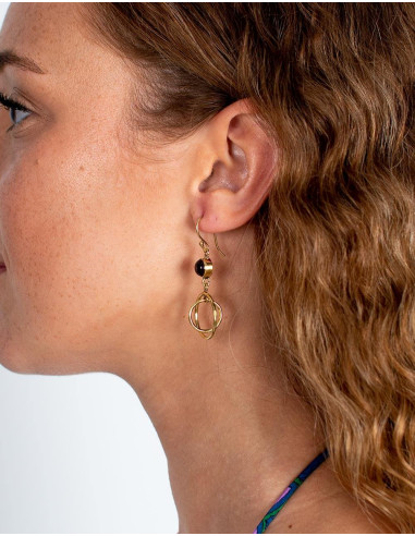 Gold earrings with circles and mineral stones