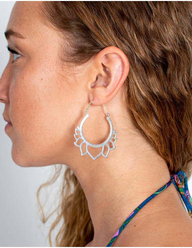 Silver lotus flower earrings