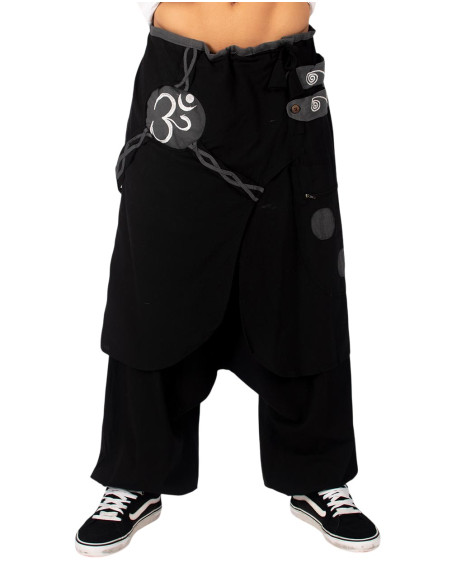 Schwarze afghanische Hose mit grauem Rock – Handgemachte Boho-Mode aus Indien