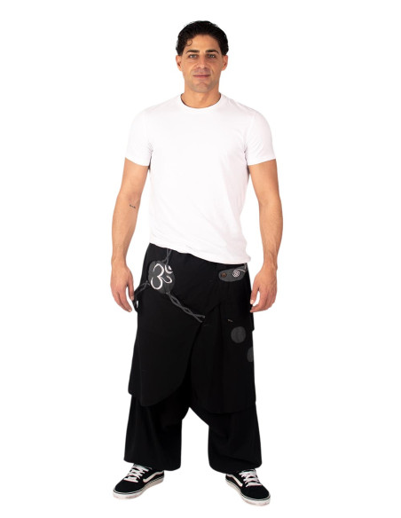 Schwarze afghanische Hose mit grauem Rock – Handgemachte Boho-Mode aus Indien