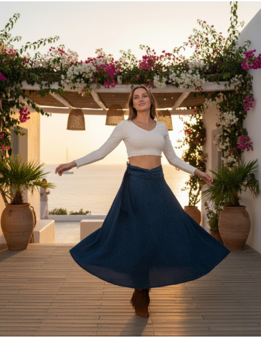 Jupe portefeuille en coton bleu – Mode ethnique...