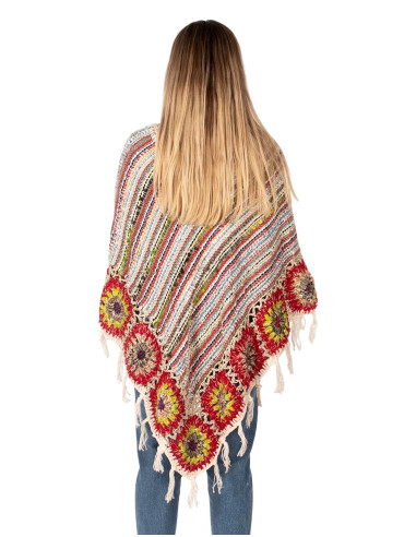 Poncho triangulaire à franges fait main –...