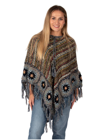 Handmade triangular poncho with fringes –...