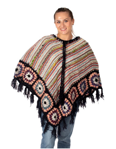 Handmade triangular poncho with fringes –...