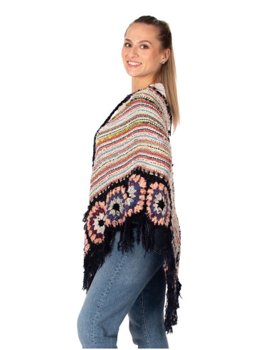 Poncho triangolare fatto a mano con frange –...