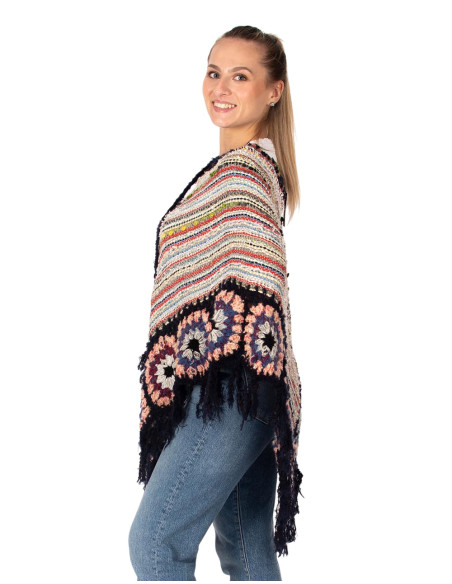 Poncho triangular feito à mão com franjas – Feito à mão na Índia