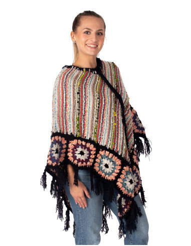Handmade triangular poncho with fringes –...