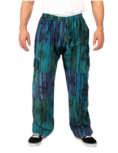 Calças hippie patchwork verdes ou azul-claras –...