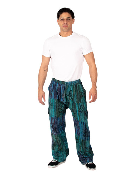 Pantaloni hippie patchwork verdi o azzurri – Fatti a mano in India