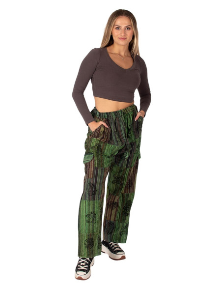 Calças hippies de patchwork feitas à mão – Verdes ou azuis, feitas à mão na Índia.