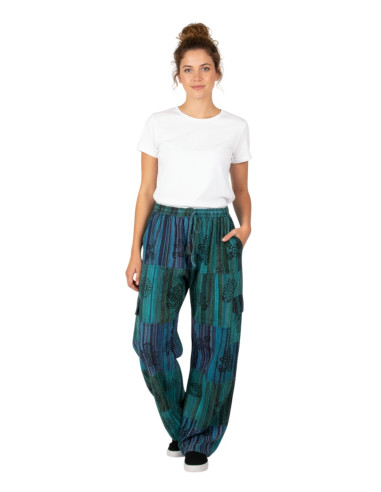Handgefertigte Patchwork-Hippiehosen – Grün...