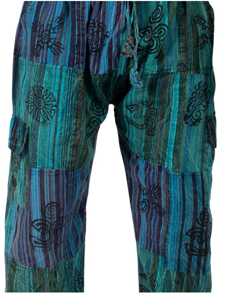 Handmade patchwork hippie trousers – Green or blue, handmade in India