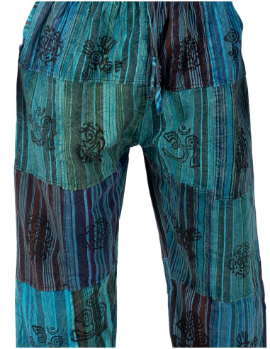 Handgefertigte Patchwork-Hippiehosen – Grün...